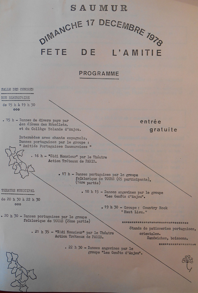 Tract de la Fête de l'amitié le 17 décembre 1978 à Saumur